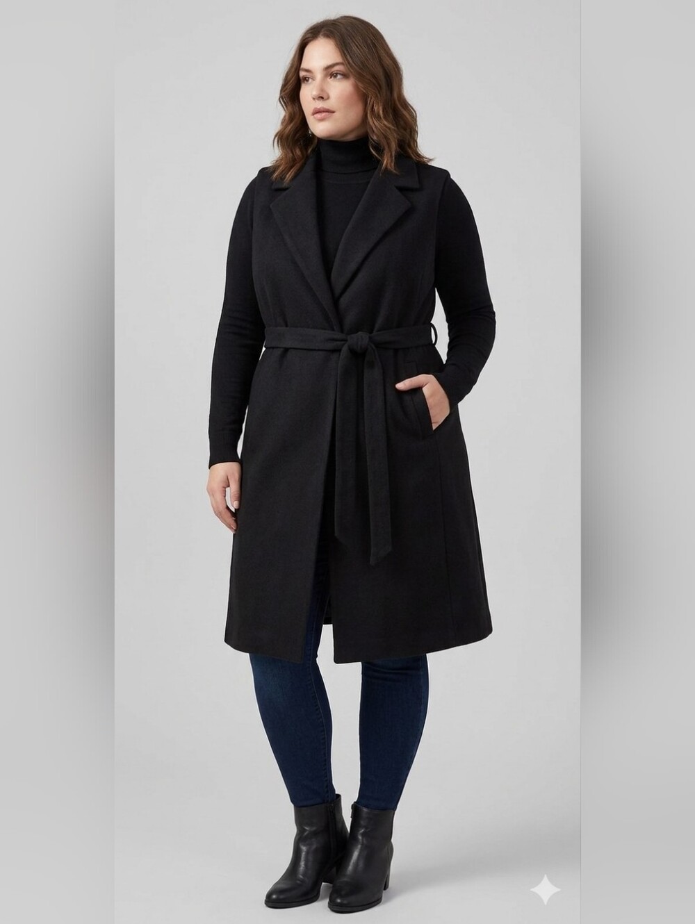 TORRID Black Brushed Trench Vest Longline Belted Coat Sleeveless Jacket Plus 1